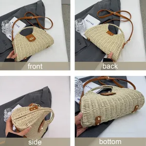 Straw Woven Shell Shape Tote Bag, Rattan Shoulder Bag Summer Beach Crossbody Purse Handbag for Women Travel