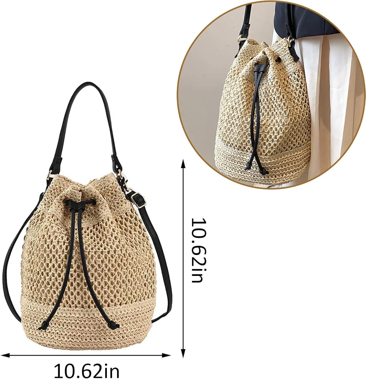 Straw Woven Shell Shape Tote Bag, Rattan Shoulder Bag Summer Beach Crossbody Purse Handbag for Women Travel