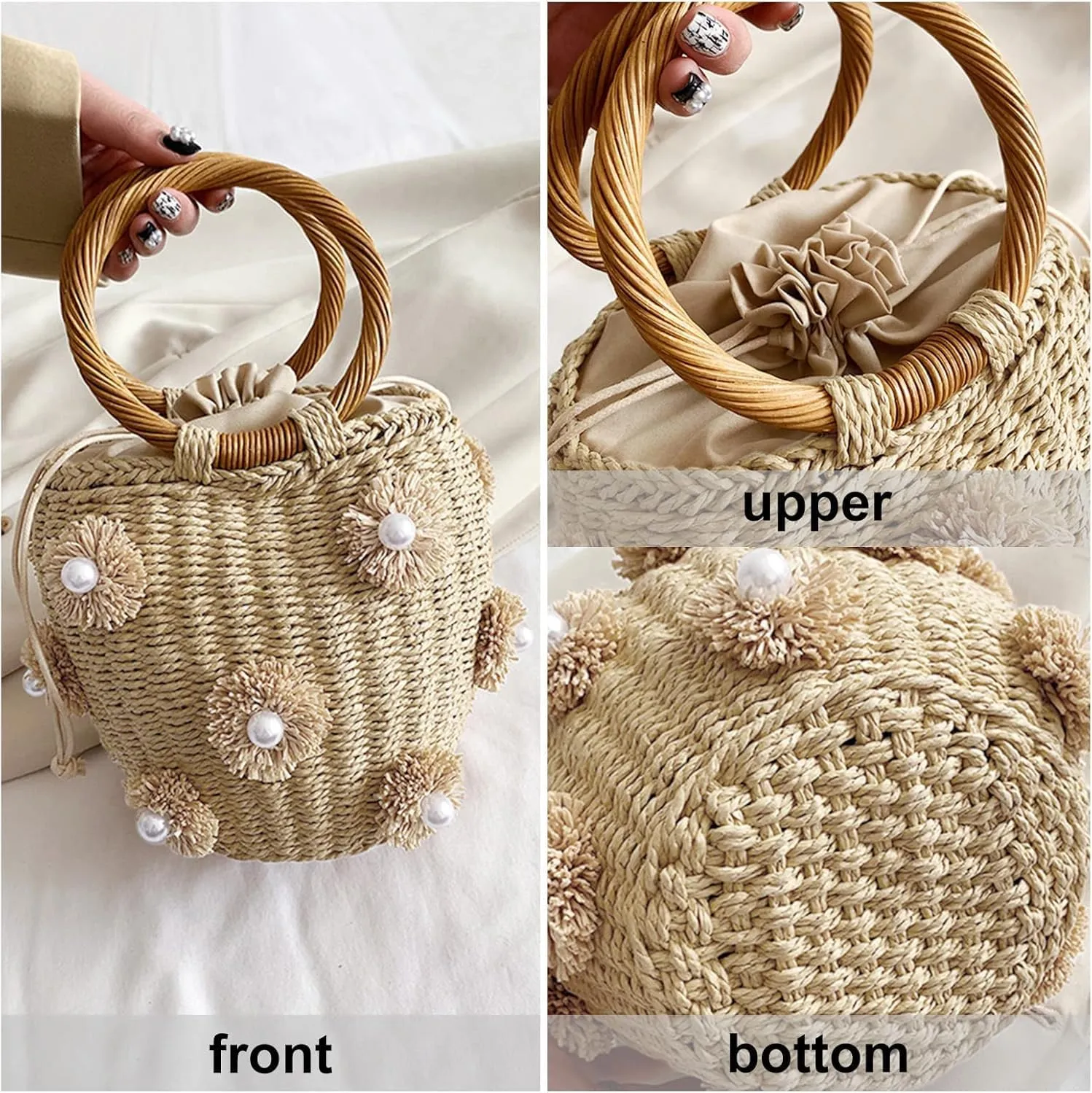 Straw Woven Shell Shape Tote Bag, Rattan Shoulder Bag Summer Beach Crossbody Purse Handbag for Women Travel