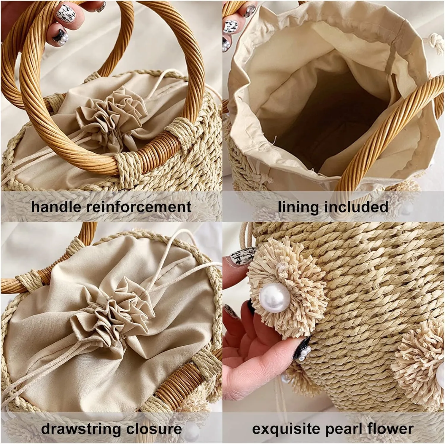 Straw Woven Shell Shape Tote Bag, Rattan Shoulder Bag Summer Beach Crossbody Purse Handbag for Women Travel