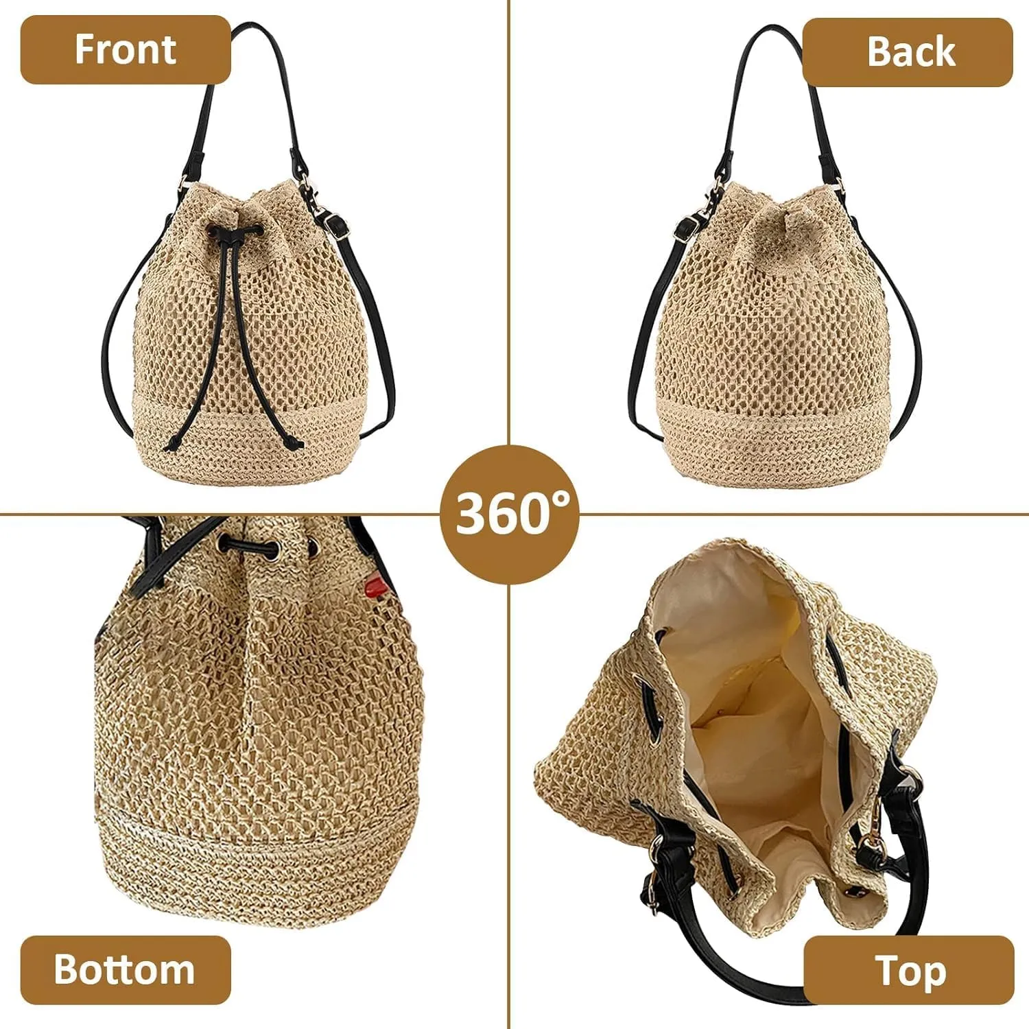 Straw Woven Shell Shape Tote Bag, Rattan Shoulder Bag Summer Beach Crossbody Purse Handbag for Women Travel