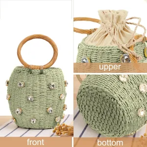 Straw Woven Shell Shape Tote Bag, Rattan Shoulder Bag Summer Beach Crossbody Purse Handbag for Women Travel