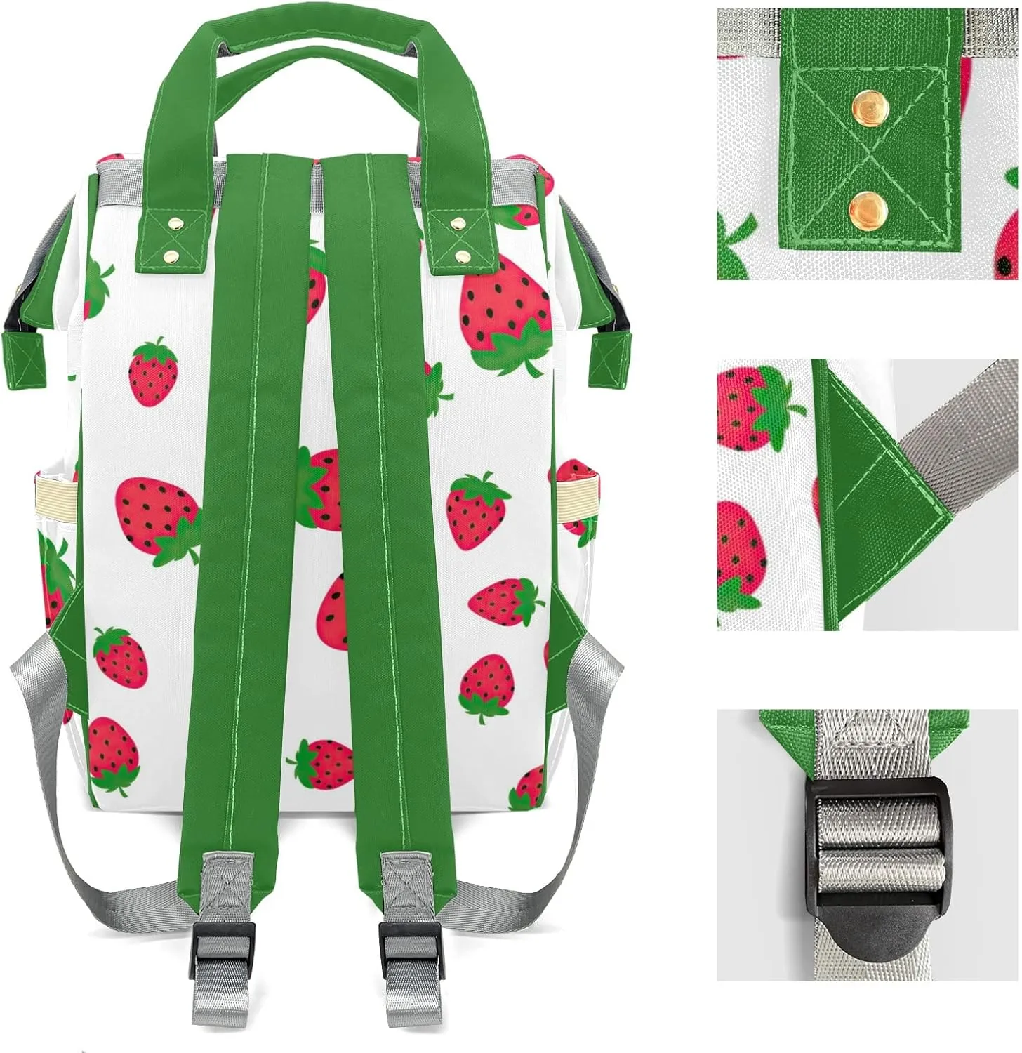 Strawberry Pattern Diaper Bag Custom with Text Tote Bag Personalized Present Mummy Backpack
