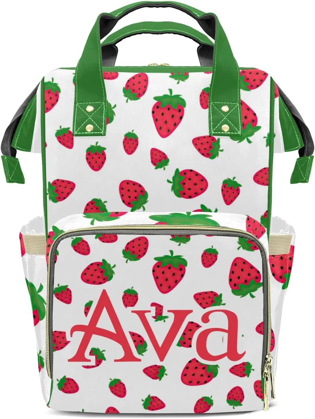 Strawberry Pattern Diaper Bag Custom with Text Tote Bag Personalized Present Mummy Backpack