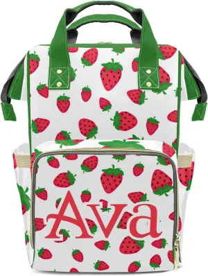 Strawberry Pattern Diaper Bag Custom with Text Tote Bag Personalized Present Mummy Backpack