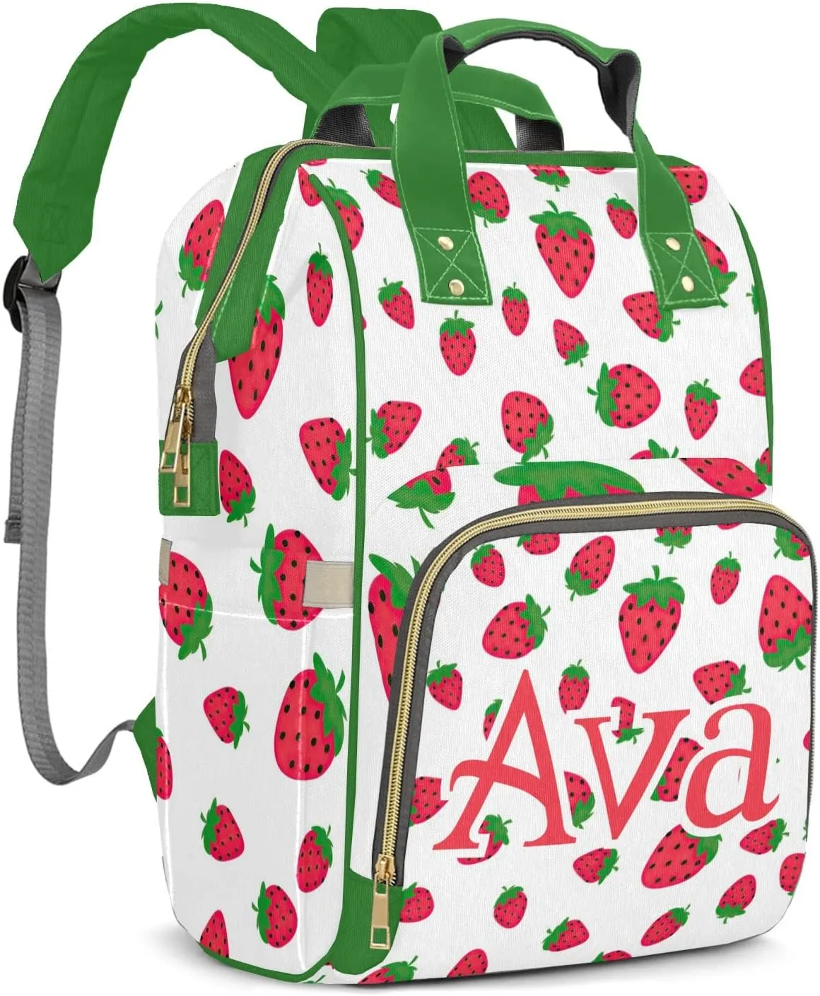 Strawberry Pattern Diaper Bag Custom with Text Tote Bag Personalized Present Mummy Backpack