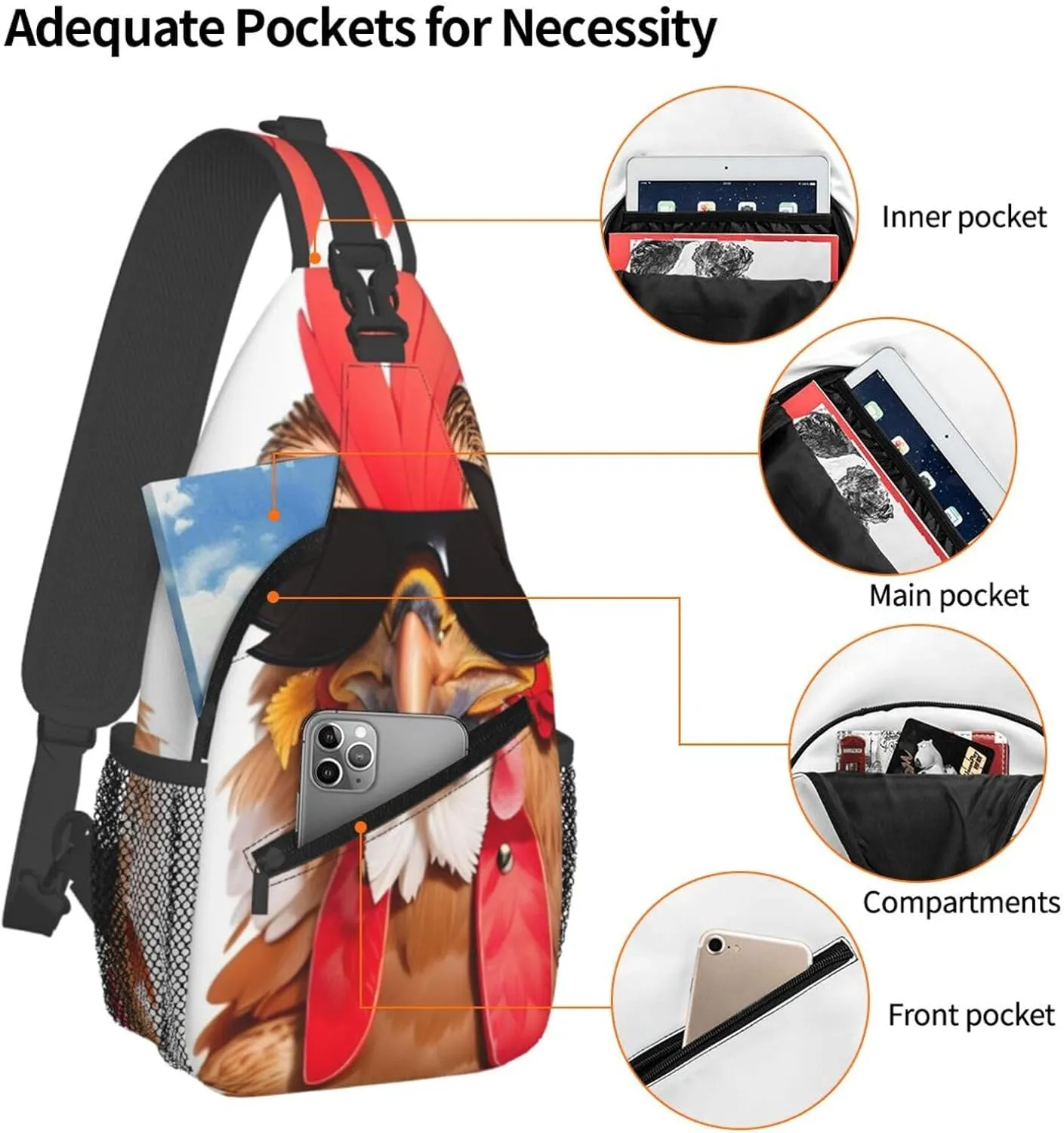 Sturdy Anti Theft Sling Bag for Chicken Sunglasses Shoulder Chest Bag Multipurpose Cross Body Backpack Lightweight Casual Daypack