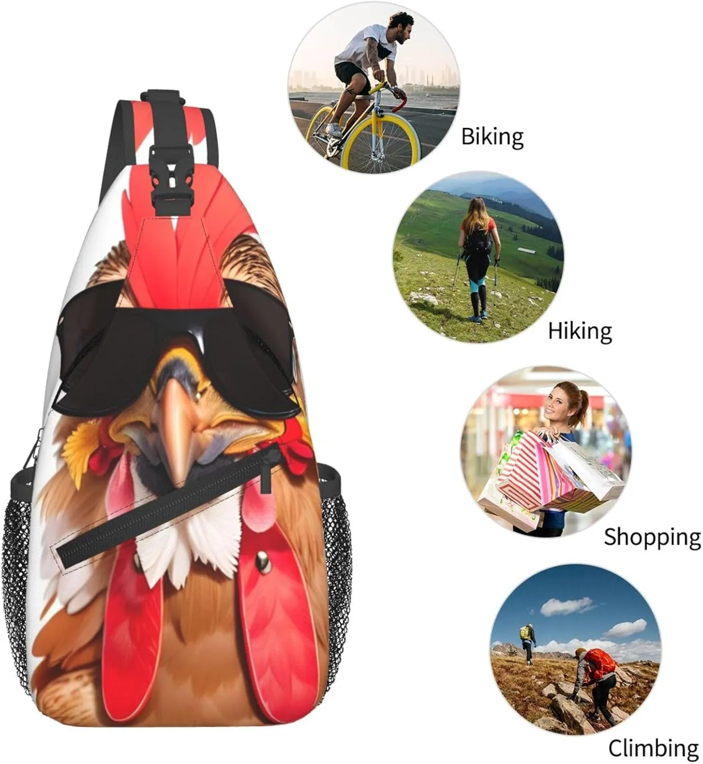 Sturdy Anti Theft Sling Bag for Chicken Sunglasses Shoulder Chest Bag Multipurpose Cross Body Backpack Lightweight Casual Daypack