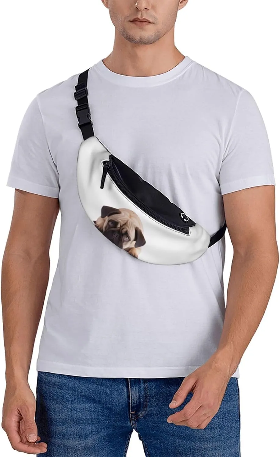 Stylish 3d Cry Pug Bumbags Waist Fanny Pack For Women Ladies Men Lightweight Bum Bag With Zip Pockets Adjustable Belt For Dog Walking Running Cycling Hiking Outdoor Sport