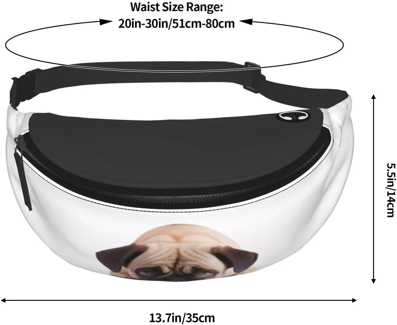 Stylish 3d Cry Pug Bumbags Waist Fanny Pack For Women Ladies Men Lightweight Bum Bag With Zip Pockets Adjustable Belt For Dog Walking Running Cycling Hiking Outdoor Sport