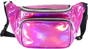 Stylish Fanny Pack for Women Party Waist Money Belt Leather Pouch Concert Holographic Rave Festival Hip Bag (Deep Rose)