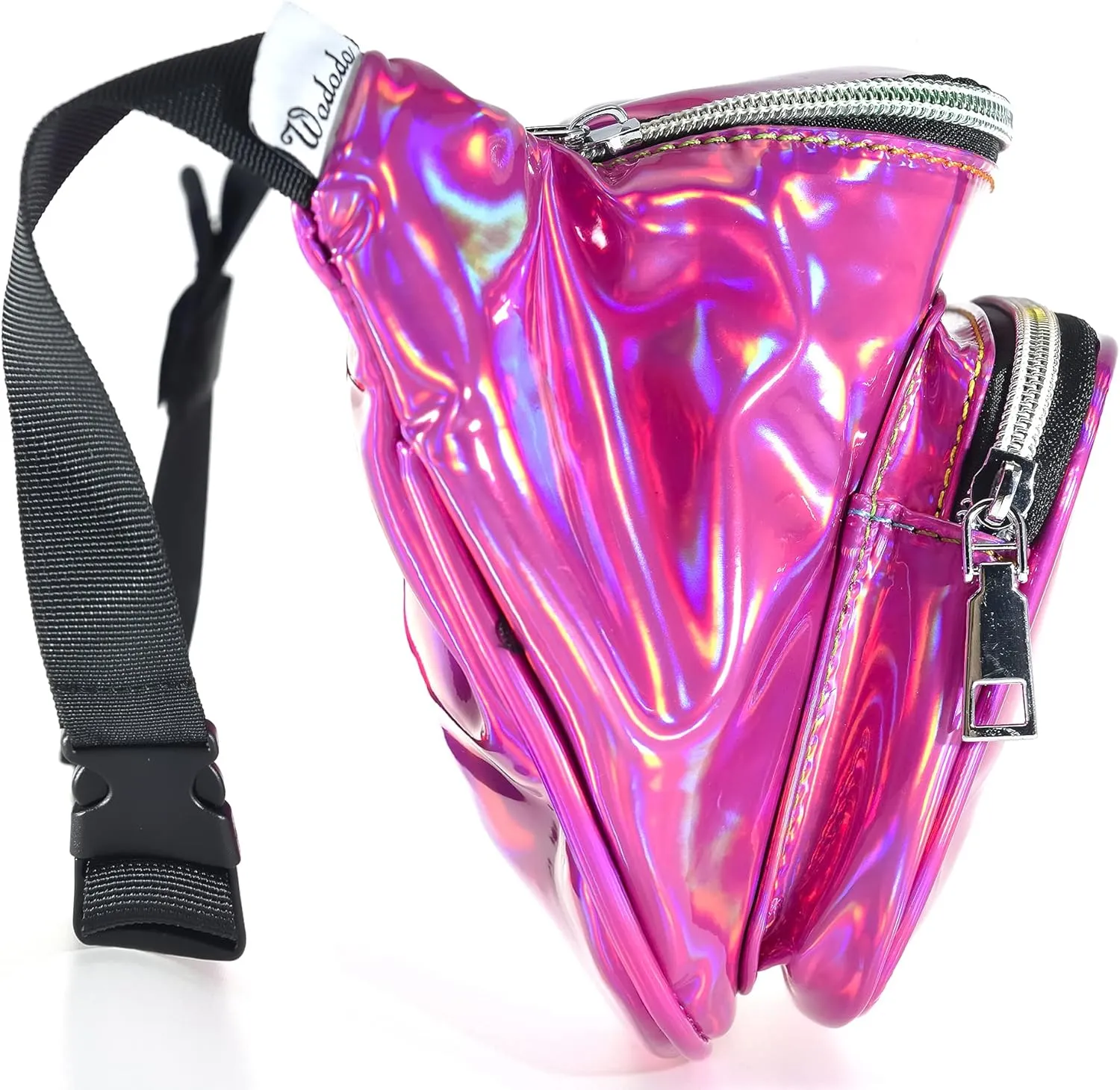 Stylish Fanny Pack for Women Party Waist Money Belt Leather Pouch Concert Holographic Rave Festival Hip Bag (Deep Rose)
