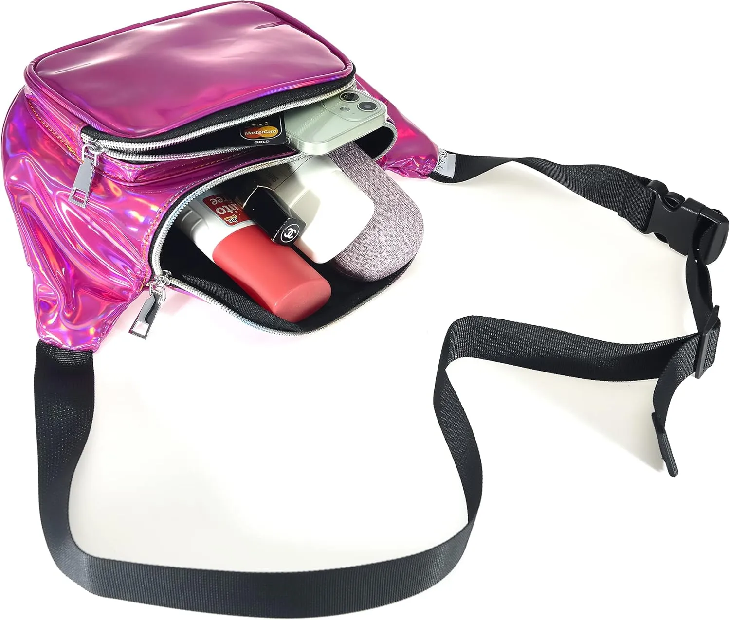 Stylish Fanny Pack for Women Party Waist Money Belt Leather Pouch Concert Holographic Rave Festival Hip Bag (Deep Rose)