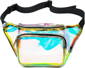 Stylish Fanny Pack for Women Party Waist Money Belt Leather Pouch Concert Holographic Rave Festival Hip Bag, Transparent Iridescent