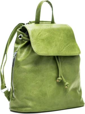 Stylish Flap Top Backpack for Women – Travel & Everyday Faux Leather Rucksack with Zip Pockets – Jude (Green)