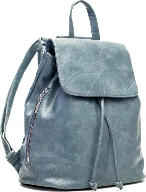 Stylish Flap Top Backpack for Women – Travel & Everyday Faux Leather Rucksack with Zip Pockets – Jude (Light Blue)