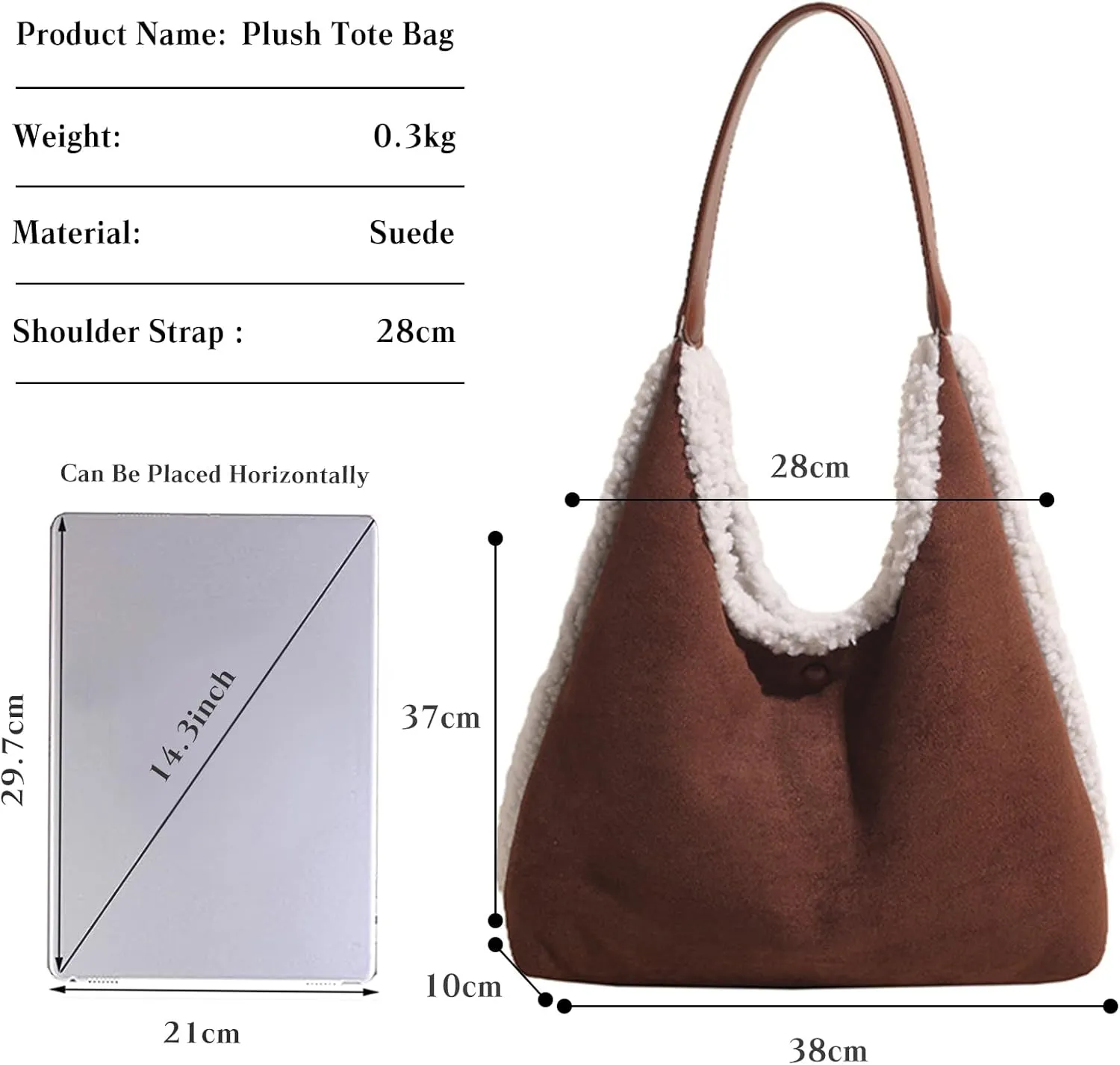 Suede Handbag for Women Shoulder Bag with Lamb Wool Vintage Soft Plush Top Handle Bag Large Capacity Tote Bag