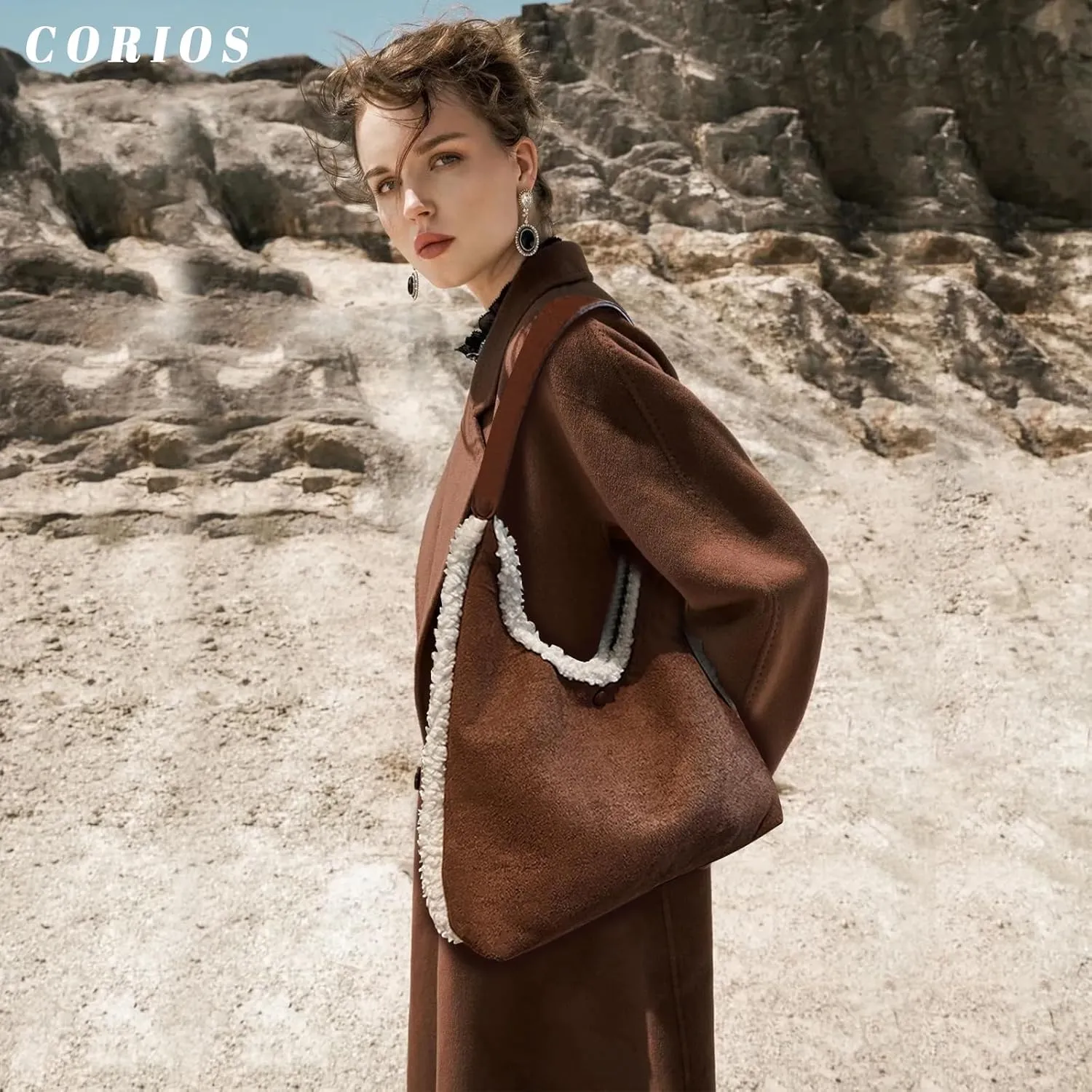 Suede Handbag for Women Shoulder Bag with Lamb Wool Vintage Soft Plush Top Handle Bag Large Capacity Tote Bag
