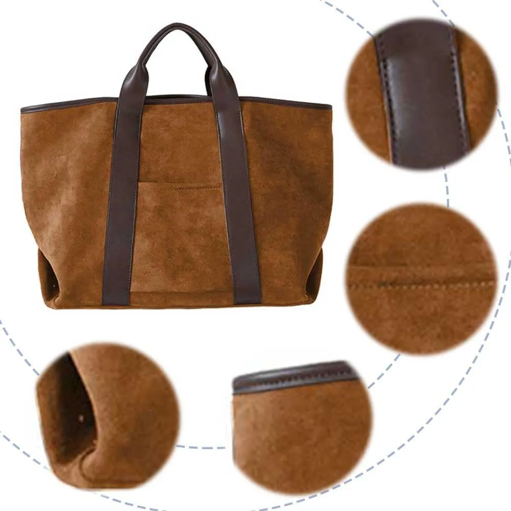 Suede Tote Bag for Women Large Capacity slouchy Shoulder Bag Suede Vintage Satchel Bag Simple Commute Bag
