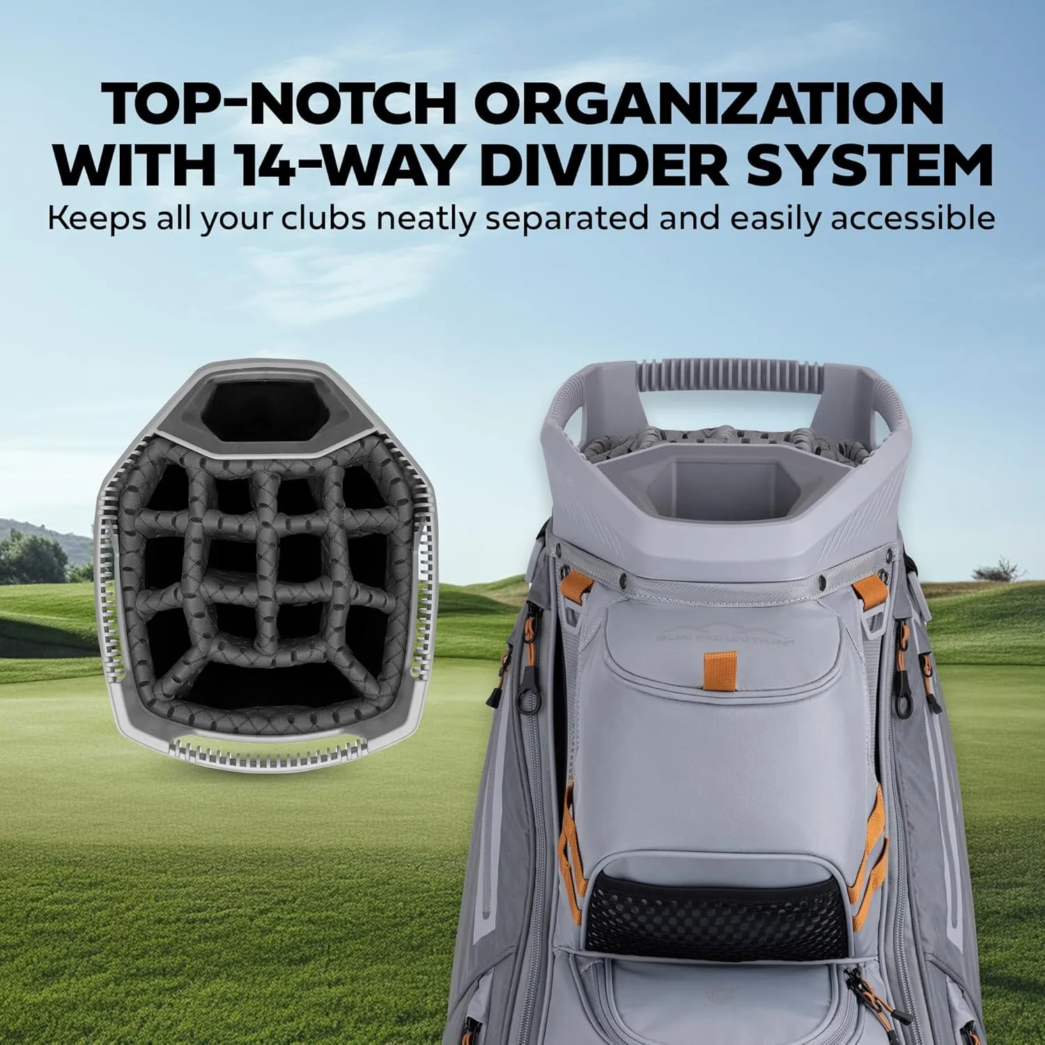 Sun Mountain 2025 C-130 14 Way Golf Bag with Full-Length Dividers and 11 Pockets for Ultimate Convenience - Lightweight Golf Cart Bag with Cart Strap Pass-Through Ideal for Golf Carts
