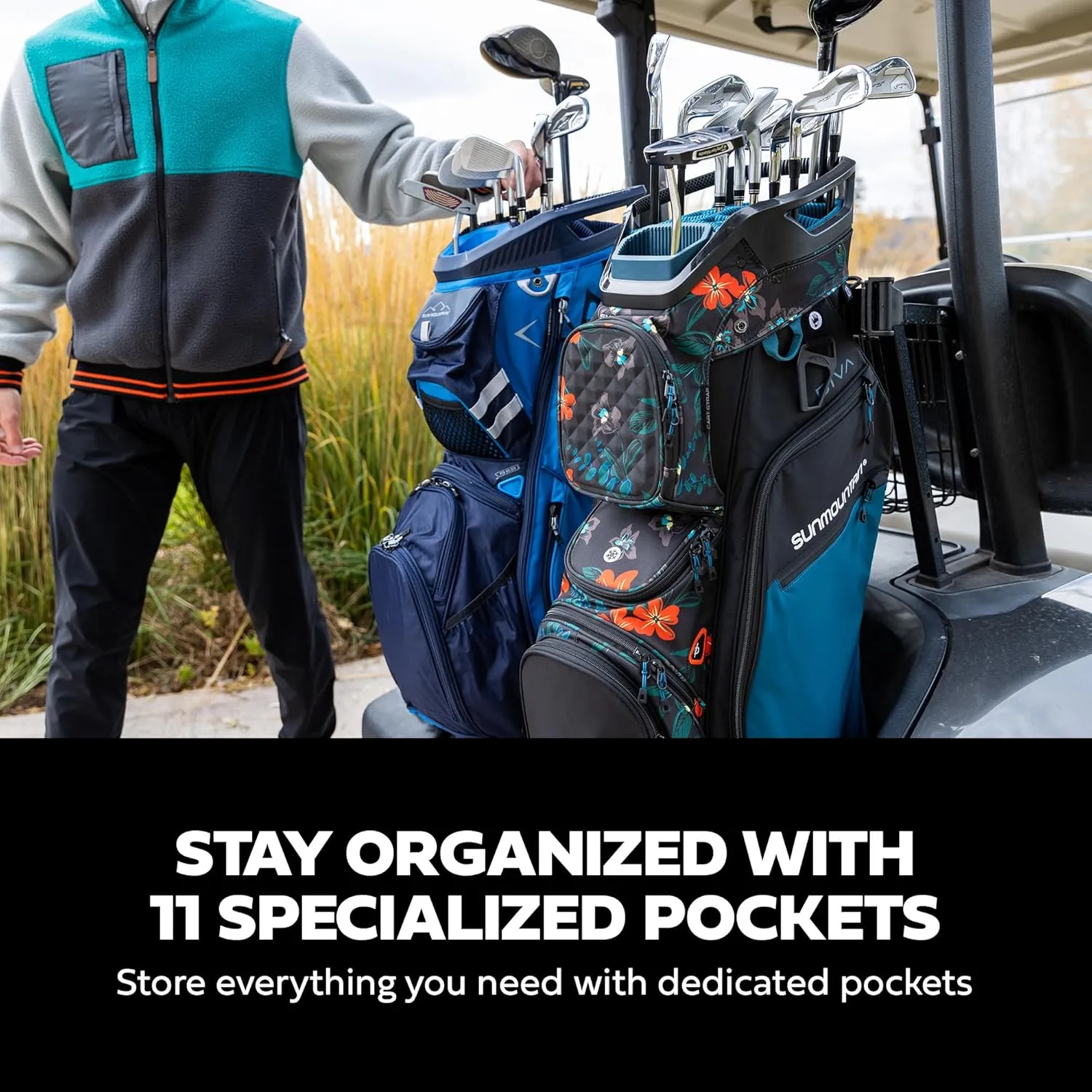 Sun Mountain 2025 C-130 14 Way Golf Bag with Full-Length Dividers and 11 Pockets for Ultimate Convenience - Lightweight Golf Cart Bag with Cart Strap Pass-Through Ideal for Golf Carts
