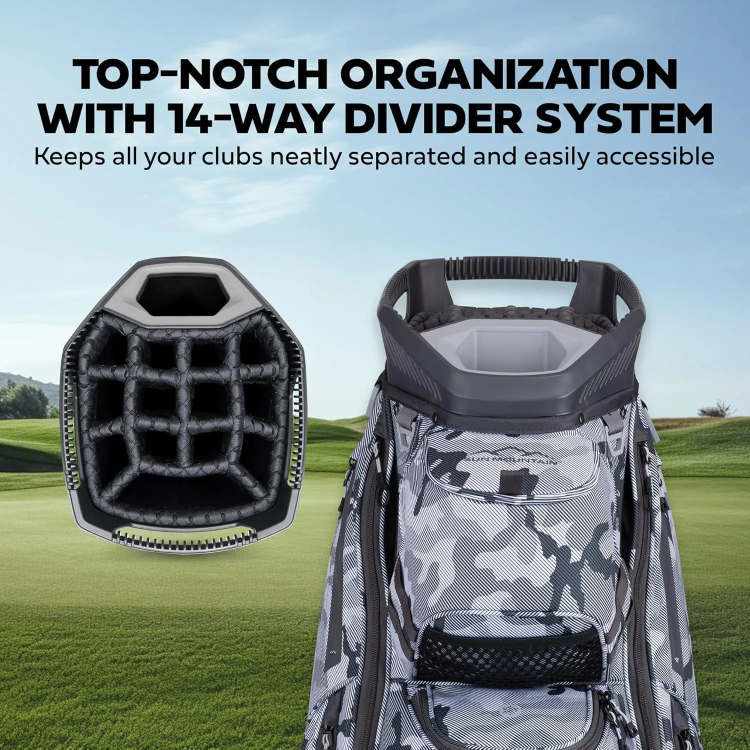 Sun Mountain 2025 C-130 14 Way Golf Bag with Full-Length Dividers and 11 Pockets for Ultimate Convenience - Lightweight Golf Cart Bag with Cart Strap Pass-Through Ideal for Golf Carts