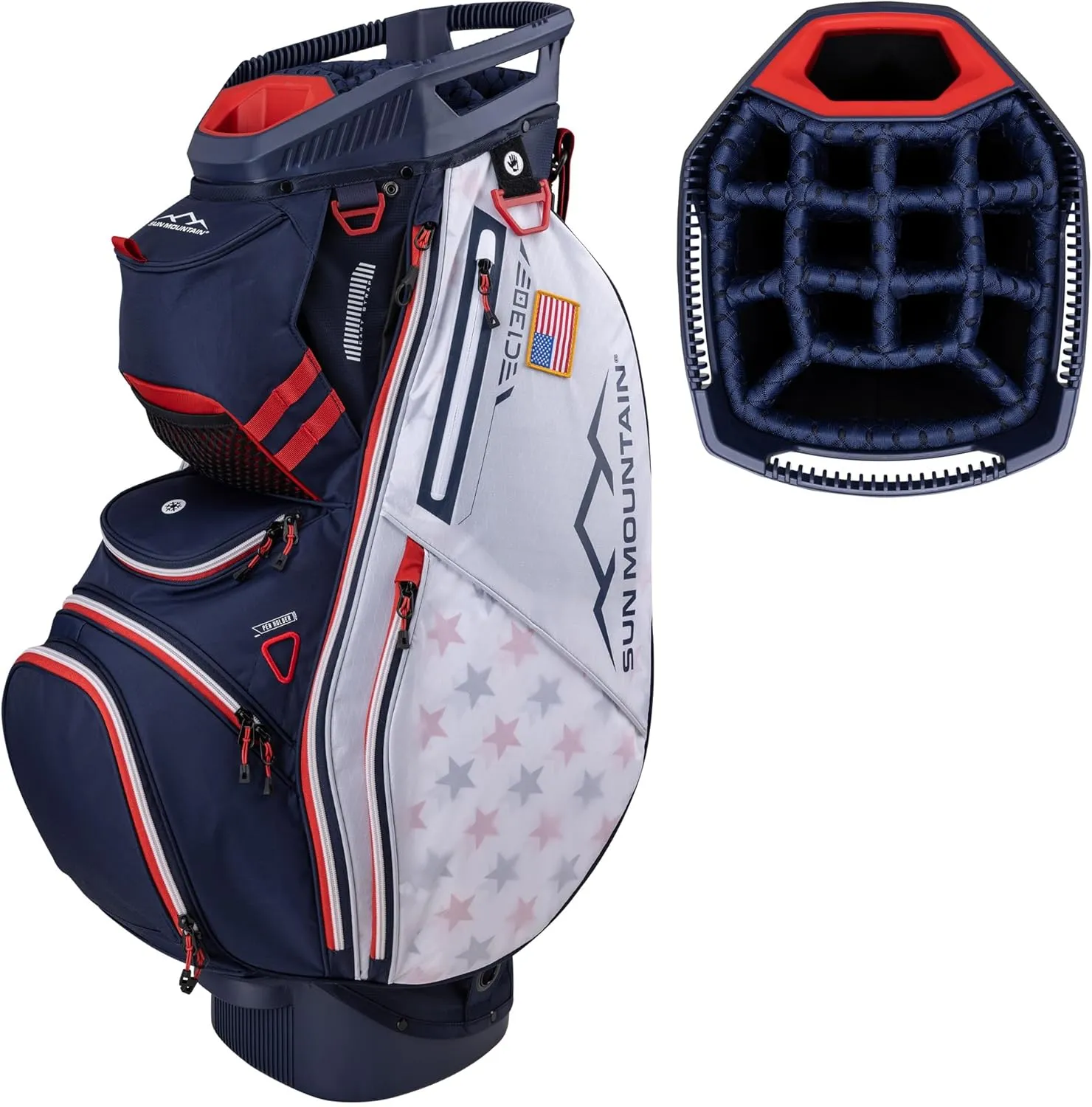 Sun Mountain 2025 C-130 14 Way Golf Bag with Full-Length Dividers and 11 Pockets for Ultimate Convenience - Lightweight Golf Cart Bag with Cart Strap Pass-Through Ideal for Golf Carts