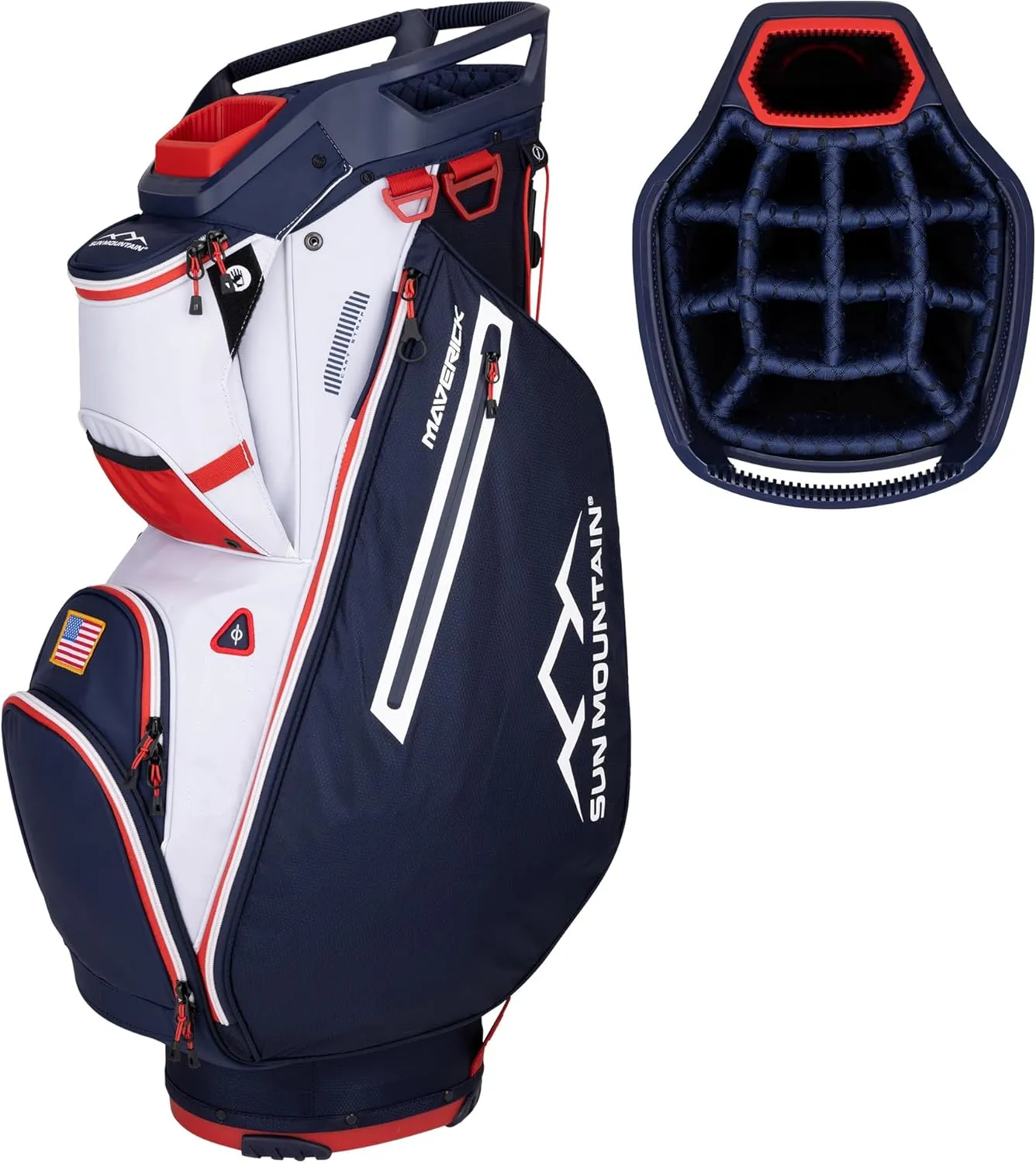 Sun Mountain 2025 Maverick 14 Way Divider Golf Bag with 9 Spacious Pockets - Lightweight Golf Bag for Men and Women with Ergonomic Shoulder Straps Ideal for Both Carts and Walking