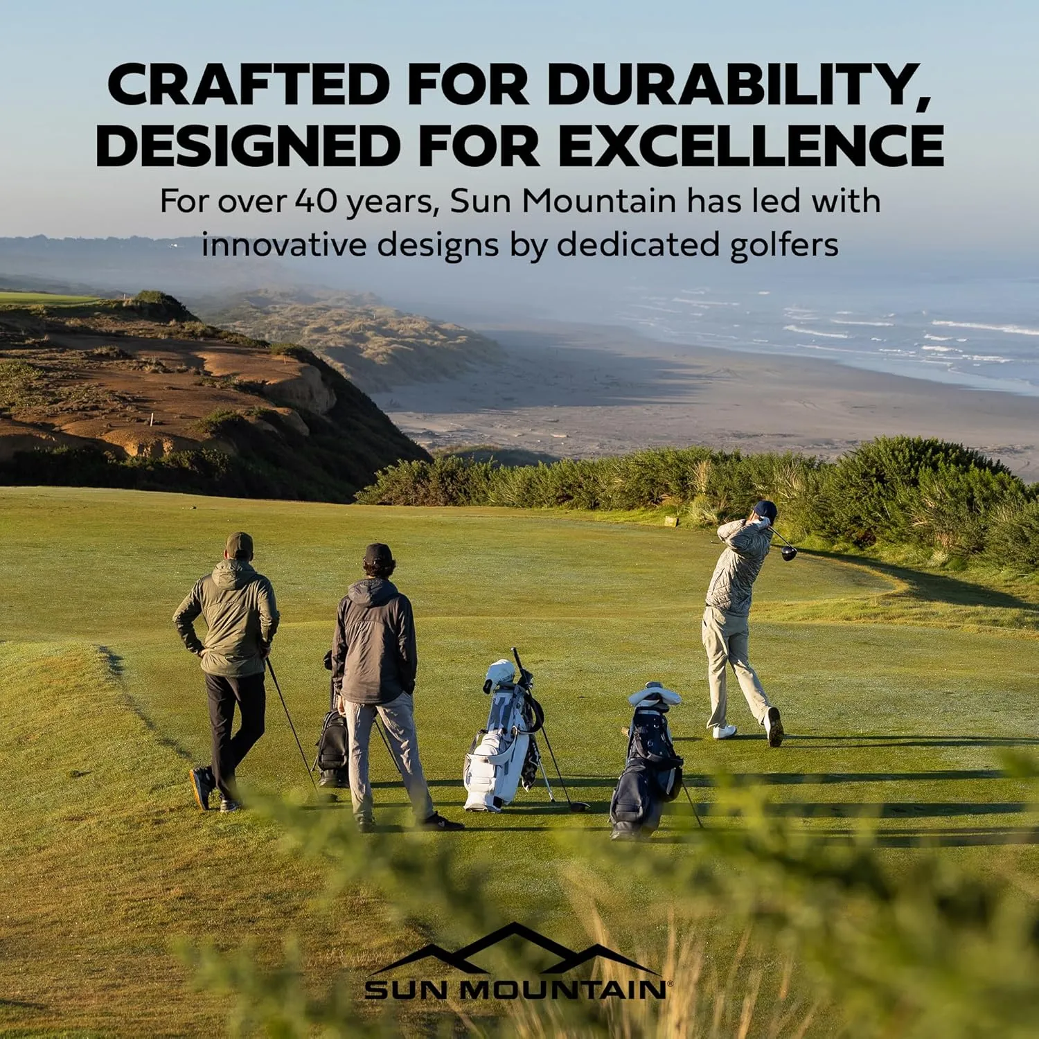 Sun Mountain Mid-Stripe 4-Way Cart Bag - Durable and Comfortable Golf Cart Bag with Eight Pockets for Storage - Features a Chrome Engravable Plate, Dual Tee Holders, and a Rain Hood