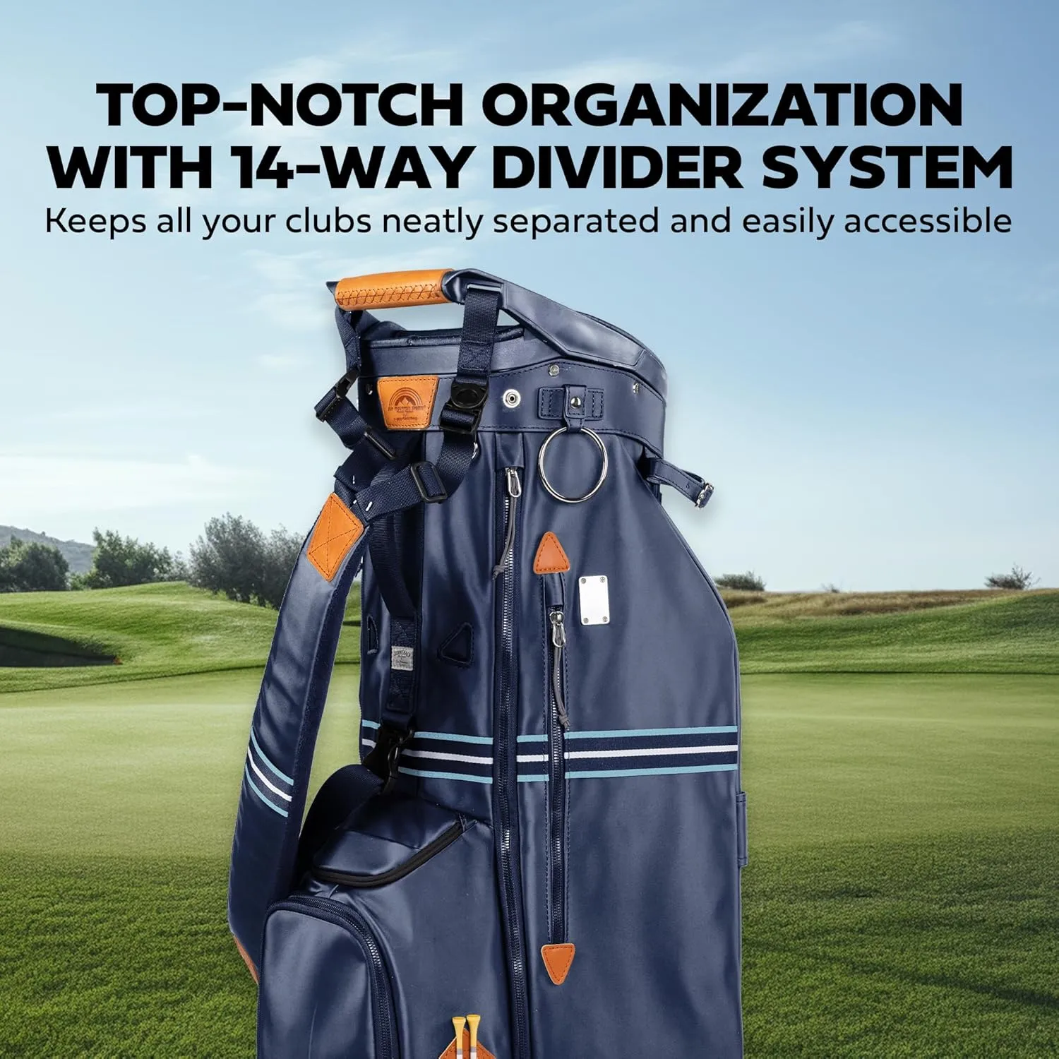 Sun Mountain Mid-Stripe 4-Way Cart Bag - Durable and Comfortable Golf Cart Bag with Eight Pockets for Storage - Features a Chrome Engravable Plate, Dual Tee Holders, and a Rain Hood