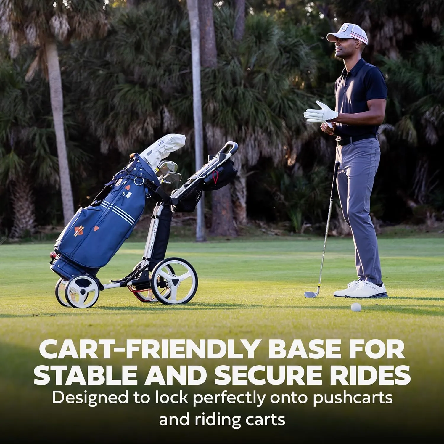 Sun Mountain Mid-Stripe 4-Way Cart Bag - Durable and Comfortable Golf Cart Bag with Eight Pockets for Storage - Features a Chrome Engravable Plate, Dual Tee Holders, and a Rain Hood
