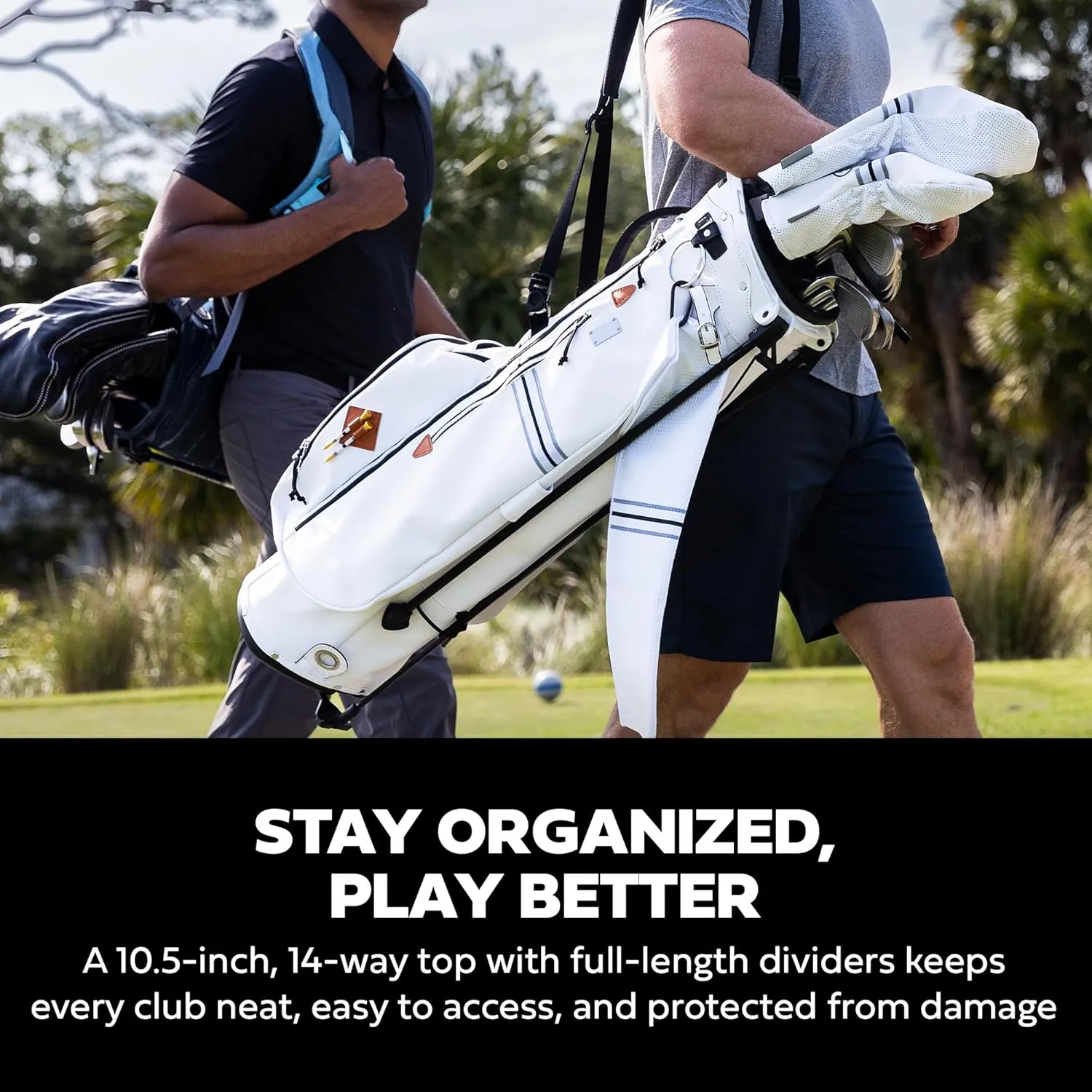 Sun Mountain Mid-Stripe 4-Way Cart Bag - Durable and Comfortable Golf Cart Bag with Eight Pockets for Storage - Features a Chrome Engravable Plate, Dual Tee Holders, and a Rain Hood