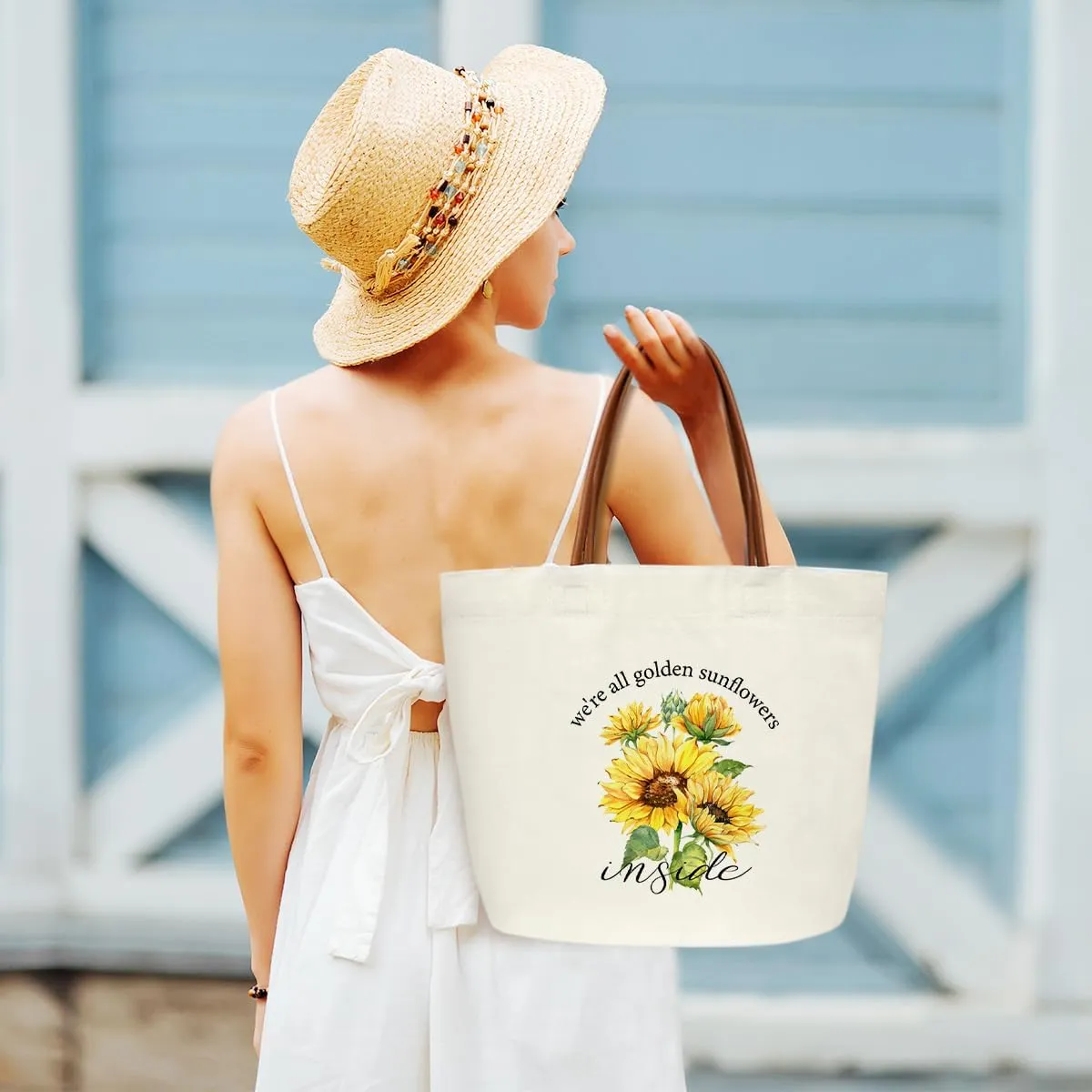 Sunflower Floral Tote Bags for Women, Sunflower Gifts for Women Friend Sister, Summer Grocery Floral Bag Shopping Handbag -14