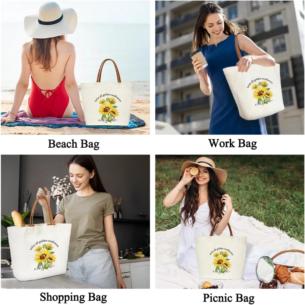 Sunflower Floral Tote Bags for Women, Sunflower Gifts for Women Friend Sister, Summer Grocery Floral Bag Shopping Handbag -14