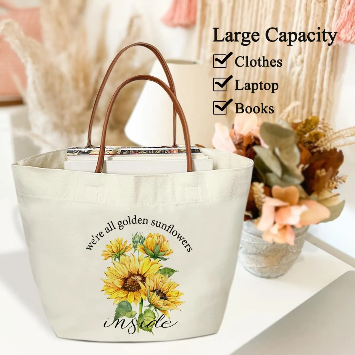 Sunflower Floral Tote Bags for Women, Sunflower Gifts for Women Friend Sister, Summer Grocery Floral Bag Shopping Handbag -14