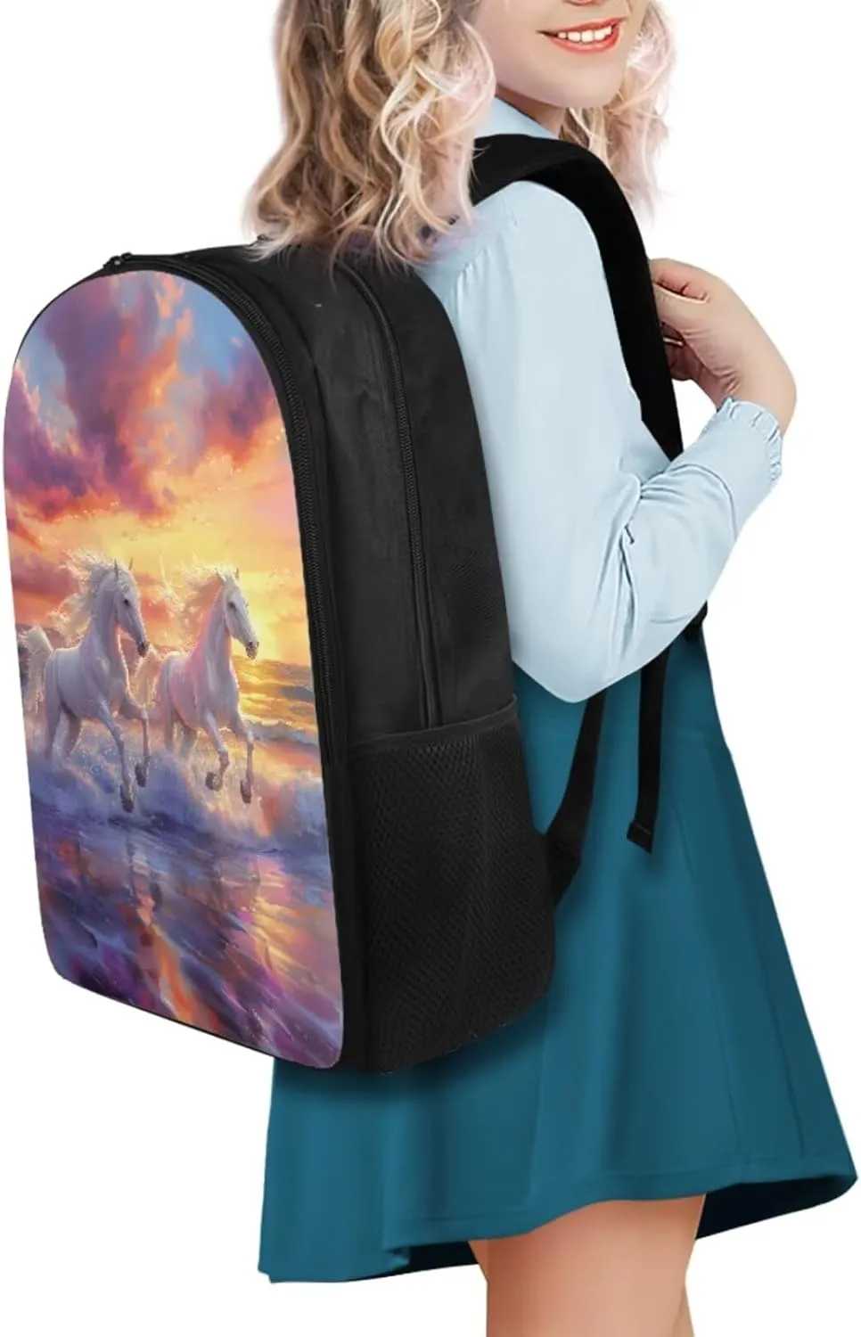 Sunset Horse 5th Grade Backpacks for Girls Bookbags with Lunch Box and Pencil Case 4-in-1 Elementary School Backpack for Girls School Bag with Adjustable Shoulder Strap for Kids