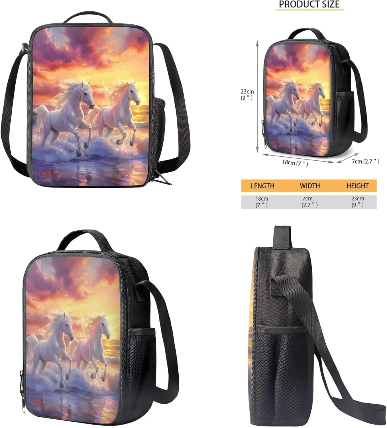 Sunset Horse 5th Grade Backpacks for Girls Bookbags with Lunch Box and Pencil Case 4-in-1 Elementary School Backpack for Girls School Bag with Adjustable Shoulder Strap for Kids