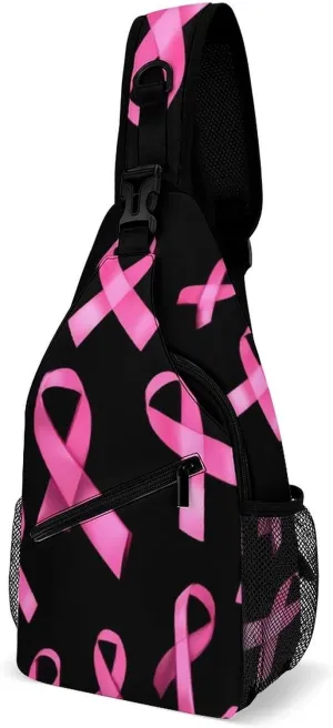 Supdreamc Men & Women Sling Backpack Outdoor Sport Daypack Travel Bag - Multipurpose Anti-Theft Carry On Bag, Breathable Chest Sling Shoulder Backpacks Bags, Breast Cancer Awareness Ribbons Black
