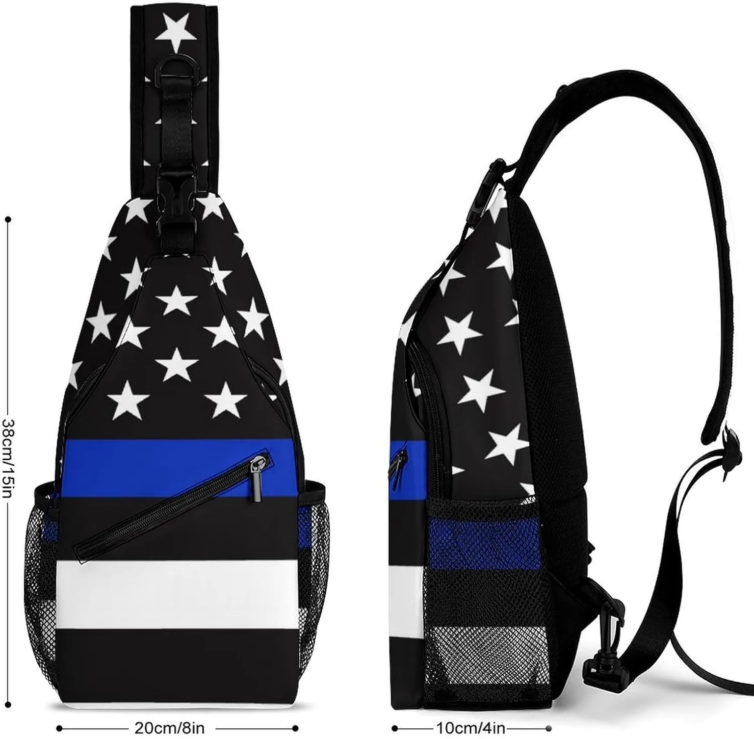 Supdreamc Men & Women Sling Shoulder Backpack Outdoor Sport Daypack Travel Bag - Anti-Theft Multipurpose Tote Bags, American Blue Line Flag Pattern Black Triangle Sling Shoulder Backpacks Bag