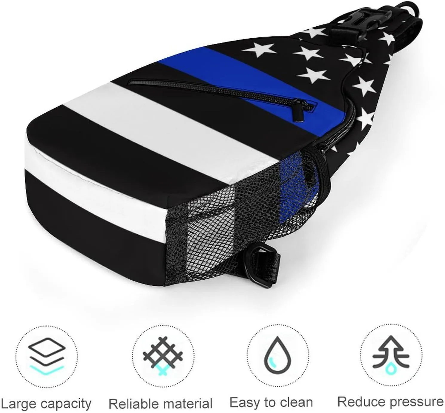 Supdreamc Men & Women Sling Shoulder Backpack Outdoor Sport Daypack Travel Bag - Anti-Theft Multipurpose Tote Bags, American Blue Line Flag Pattern Black Triangle Sling Shoulder Backpacks Bag