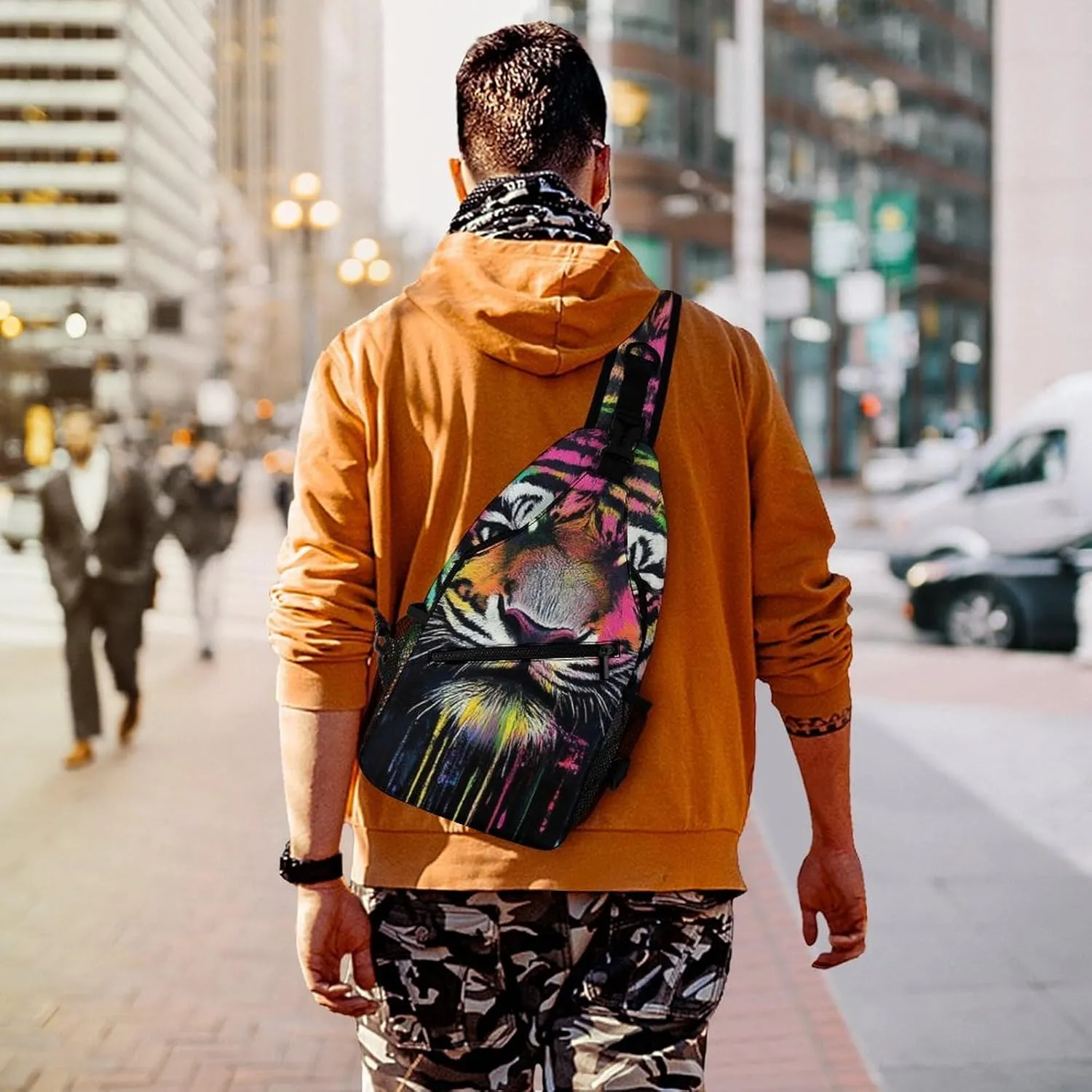 Supdreamc Men & Women Sling Shoulder Backpack Outdoor Sport Daypack Travel Bag - Anti-Theft Multipurpose Tote Bags, Colorful Tiger Triangle Sling Shoulder Backpacks Bag