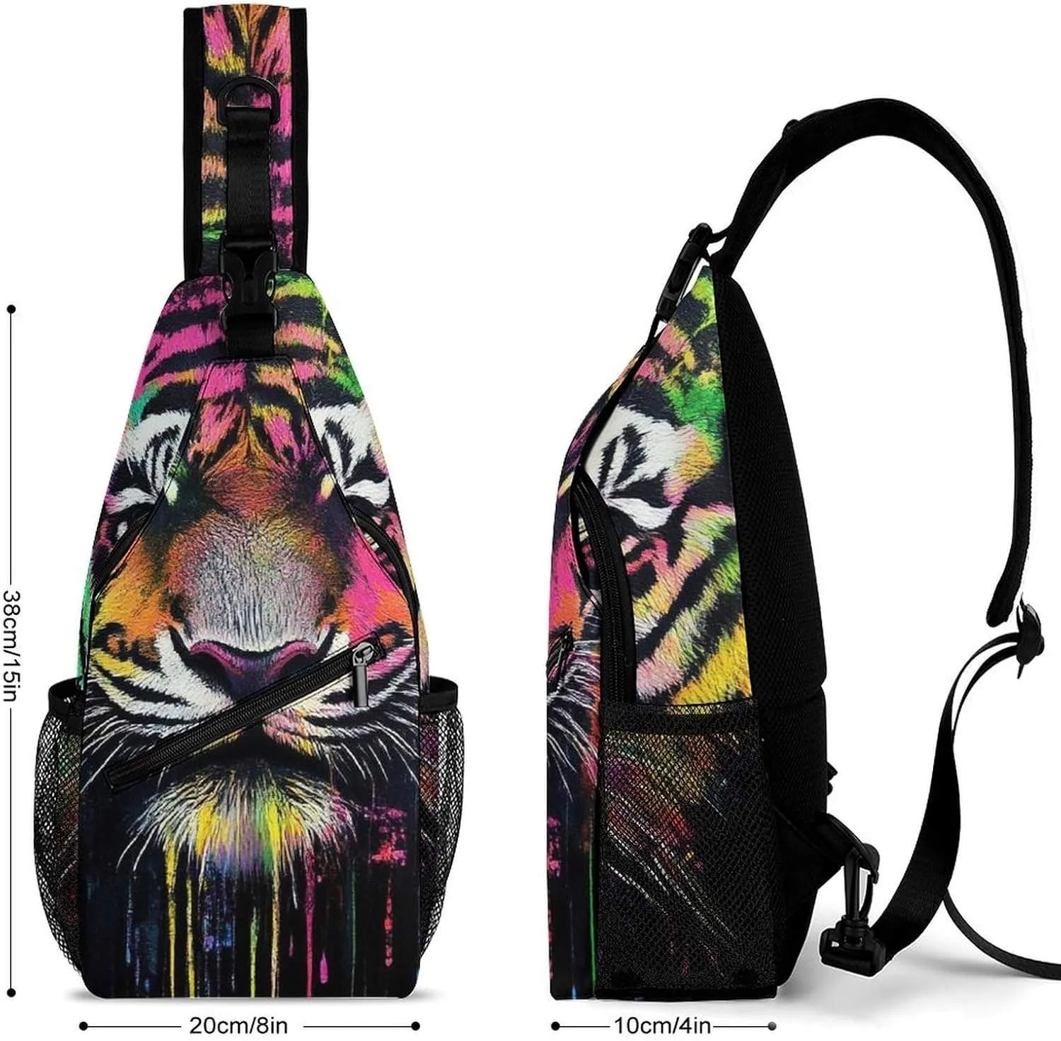 Supdreamc Men & Women Sling Shoulder Backpack Outdoor Sport Daypack Travel Bag - Anti-Theft Multipurpose Tote Bags, Colorful Tiger Triangle Sling Shoulder Backpacks Bag