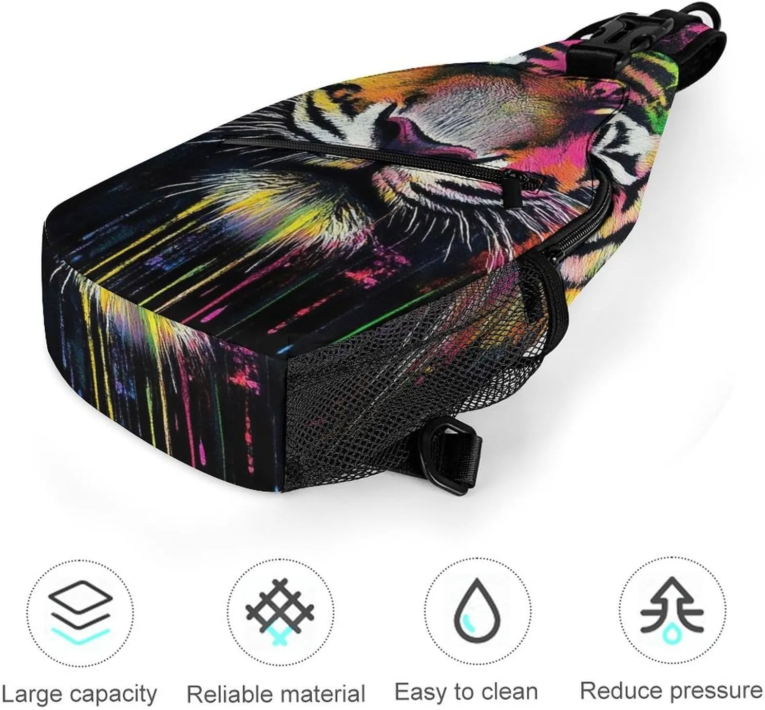 Supdreamc Men & Women Sling Shoulder Backpack Outdoor Sport Daypack Travel Bag - Anti-Theft Multipurpose Tote Bags, Colorful Tiger Triangle Sling Shoulder Backpacks Bag