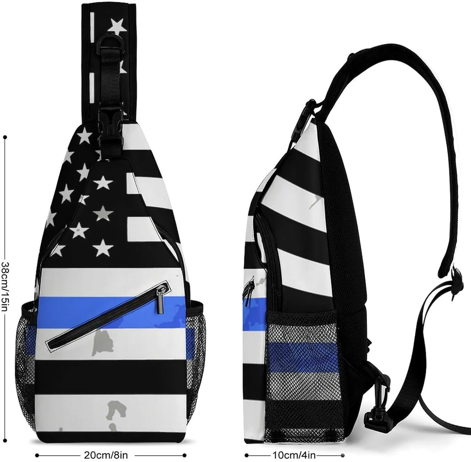 Supdreamc Ultra Lightweight Sling Backpack Chest Sling Shoulder Backpacks Bags Multipurpose Anti-Theft Rucksack for Climbing Camping Cycling Travel, American Thin Blue Line Flag Police Pattern Black