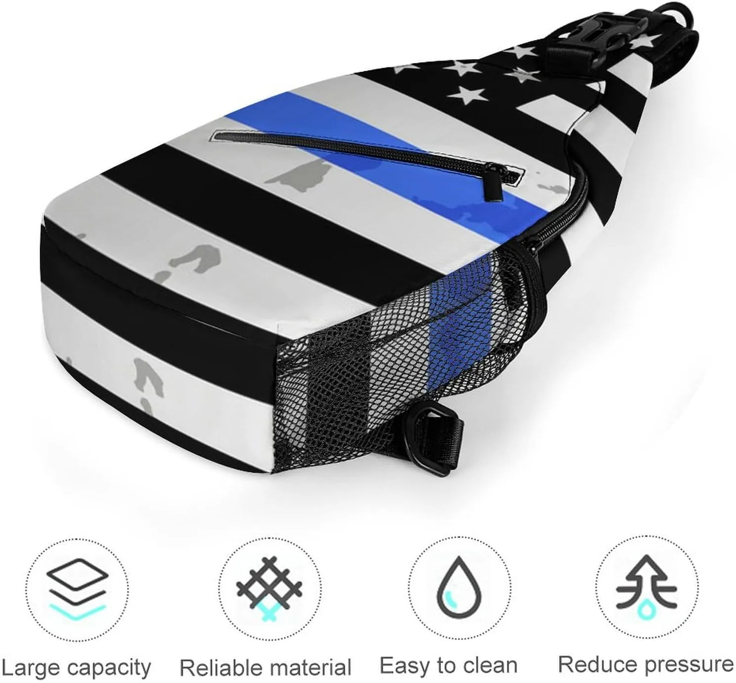 Supdreamc Ultra Lightweight Sling Backpack Chest Sling Shoulder Backpacks Bags Multipurpose Anti-Theft Rucksack for Climbing Camping Cycling Travel, American Thin Blue Line Flag Police Pattern Black