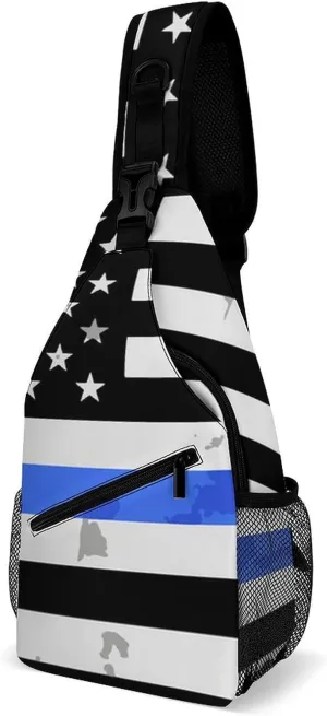 Supdreamc Ultra Lightweight Sling Backpack Chest Sling Shoulder Backpacks Bags Multipurpose Anti-Theft Rucksack for Climbing Camping Cycling Travel, American Thin Blue Line Flag Police Pattern Black