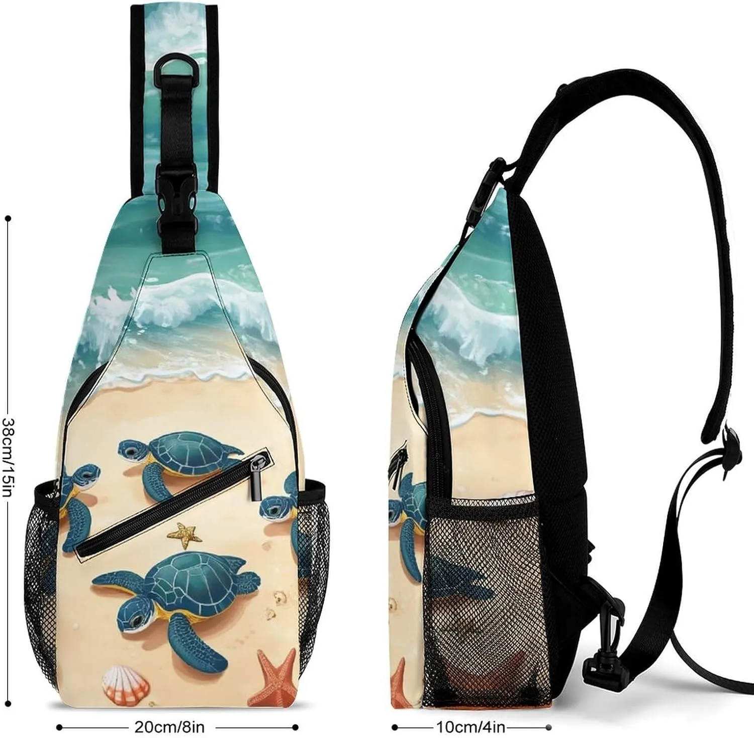 Supdreamc Ultra Lightweight Sling Backpack Chest Sling Shoulder Backpacks Bags Multipurpose Anti-Theft Rucksack for Climbing Camping Cycling Travel, Beach Turtles
