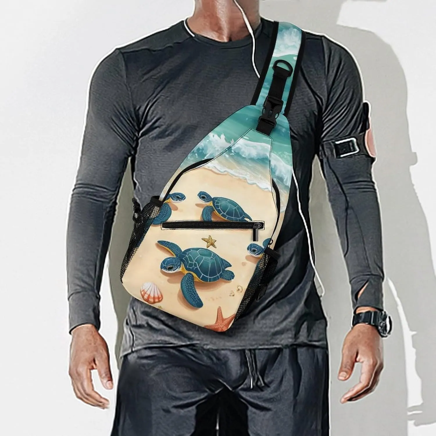 Supdreamc Ultra Lightweight Sling Backpack Chest Sling Shoulder Backpacks Bags Multipurpose Anti-Theft Rucksack for Climbing Camping Cycling Travel, Beach Turtles