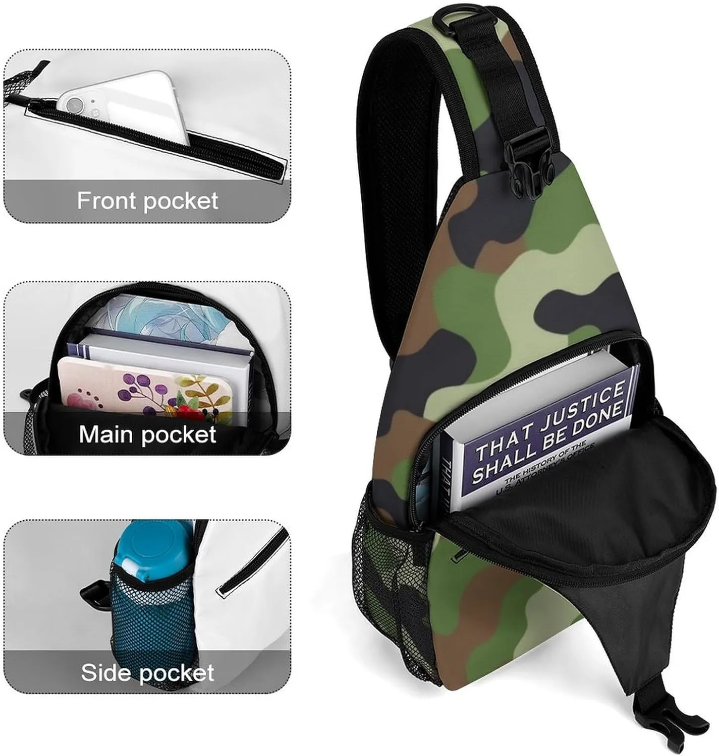 Supdreamc Ultra Lightweight Sling Backpack Chest Sling Shoulder Backpacks Bags Multipurpose Anti-Theft Rucksack for Climbing Camping Cycling Travel, Cool Camo Military Camouflage