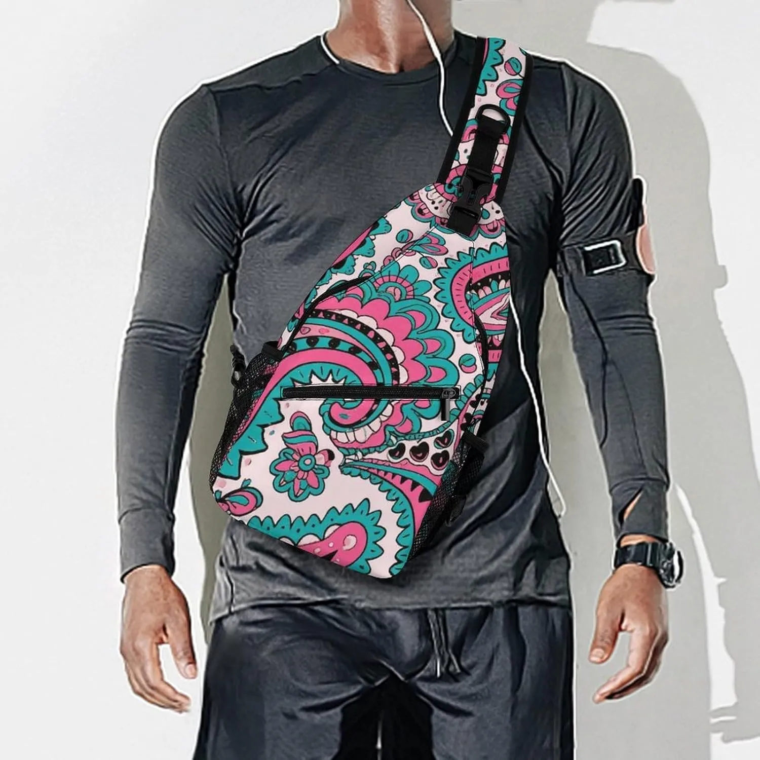 Supdreamc Ultra Lightweight Sling Backpack Shoulder Chest Crossbody Bag Multipurpose Anti-Theft Backpacking for Hiking Cycling Walking Dog Bicycle Travel - Colorful Flowers Leaves Paisley Art